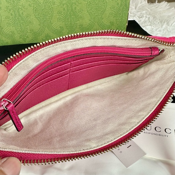 Gucci Swing magenta pink soft leather wristlet pouch wallet LIKE NEW - Picture 8 of 16